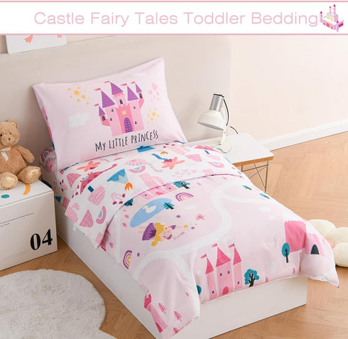 4 Set Set Set PERFEMET Pcs Twin Bedding for Girls Pink Castle Kids Bed in A Bag Comforter Ultra Soft Reversible Fairy