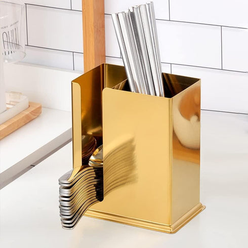kaileyouxiangongsi Stainless Steel Utensil Holder, 2 Compartments Mesh Drying Rack for Kitchen (Golden)