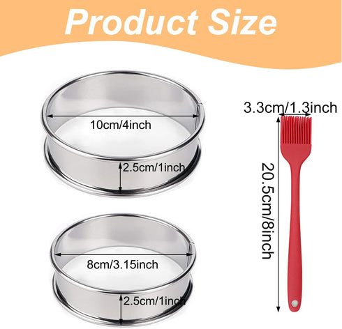 12PCS Cooking Rings 4 + 3.15 Inch English Muffin Rings, Double Rolled Stainless Steel Baking Rings, Crumpet Rings Metal Rings for Kitchen Baking Muffin