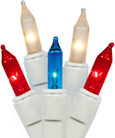 Dobar Patriotic Christmas Lights - 100 Count - Red White Blue Christmas Tree