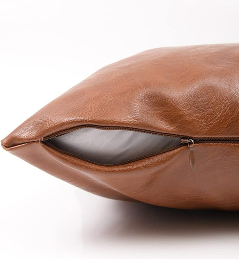 Fancy Homi 18x18 Inch 45x45 cm, Hand Stitched Brown Faux Leather Decorative Throw Pillow Covers for Living Room Couch