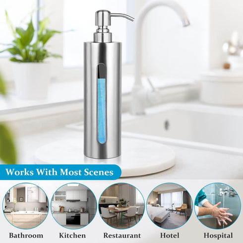 BabyElf Hand Soap Pump Dispenser for Bathroom, Stainless Steel Dish Soap Dispenser for Kitchen, 7oz/200ML