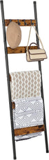 5-Tier BF52CJ01 HOOBRO Blanket Ladder, Towel Rack with Hooks, Wall-Leaning Blanket Rack, Decorative Display Ladder