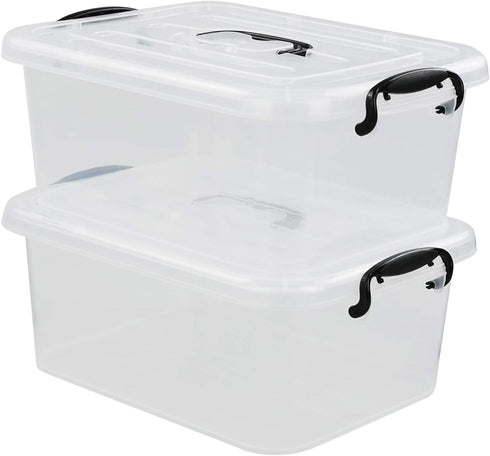 Readsky 8 Quart Lidded Storage Bins, Clear and Black, 2 Packs
