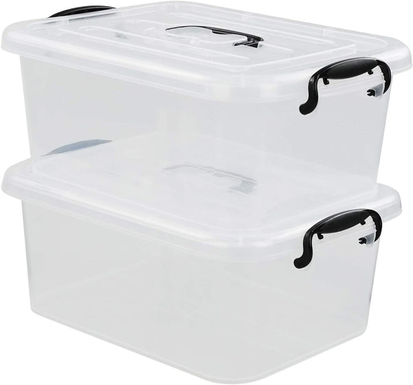 Readsky 8 Quart Lidded Storage Bins, Clear and Black, 2 Packs