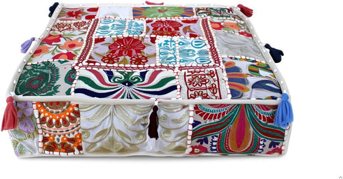 18x18x5 inches CRAFT KALA Indian Square Patchwork Traditional Pouf Cover Indian Living Room Poufs Decorative