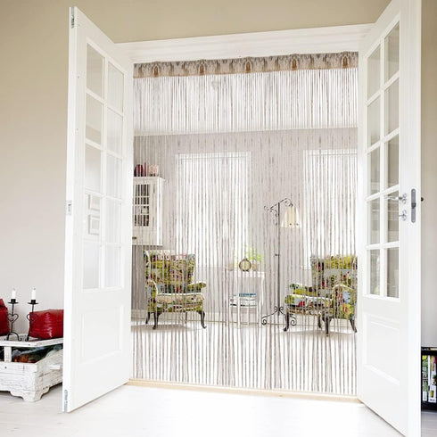 Door String Curtain - Decorative Tassel Screen Ribbon Strings Strip for Home, Patio, Bedroom, and Wedding (Champagne)