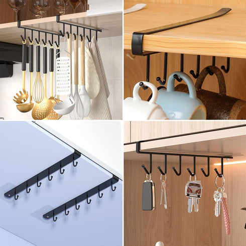 2 Pack Storage Mug Hooks Rack Under Cabinet, 6 Hooks Cup Holder Hanger, Kitchen Utensil Hanger