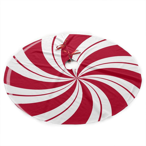 NGFF Mint Sugar Double Swirl Candy Christmas Tree Skirt with Santa & Reindeer Ornaments for Holiday Decoration
