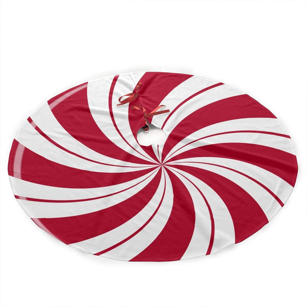 NGFF Mint Sugar Double Swirl Candy Christmas Tree Skirt with Santa & Reindeer Ornaments for Holiday Decoration
