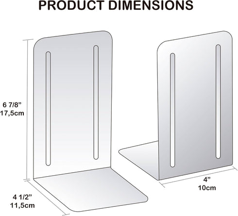 Acrimet Metal Bookends, Heavy Duty Non-Skid Book Stand, 6-7/8" H x 4" W x 4-1/2“ D, 1 Pair, White with Gold