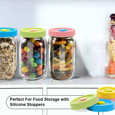 Regular Mouth Mason Jar Lids with Straw Hole, Stoppers, Silicone Rings, Cleaning Brush, 26 Pack