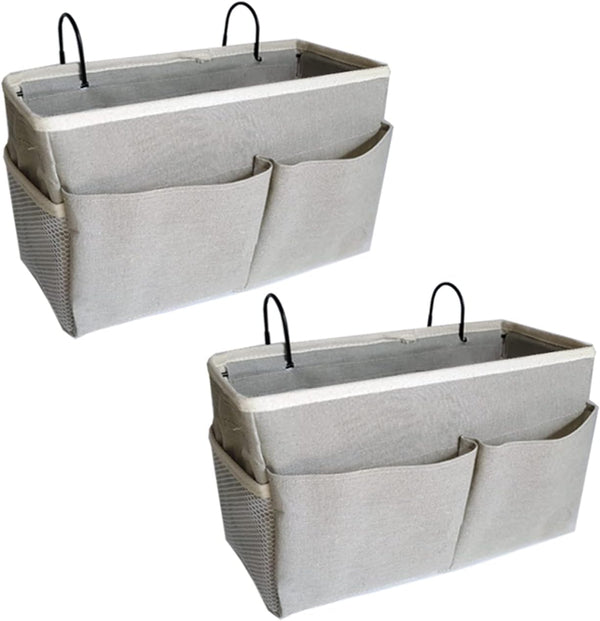 Bedside Caddy, Hanging Storage Organizer for College Dorm, Bunk, Hospital Beds, Holds Magazines, Books, Phones (Grey,