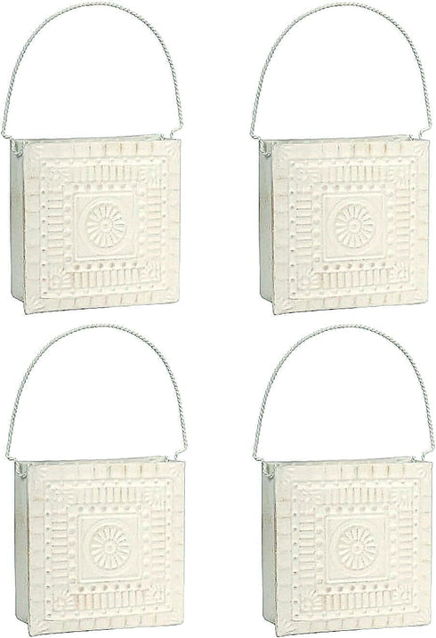 Hosley Small Cream Metal Tote Vase Set of 4, 4.5" Long Decorative