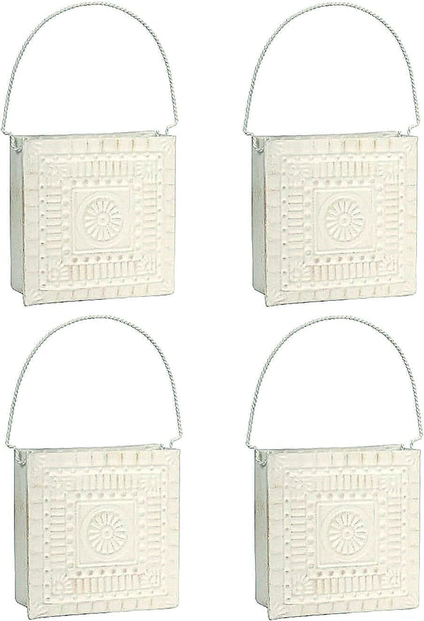 Hosley Small Cream Metal Tote Vase Set of 4, 4.5" Long Decorative