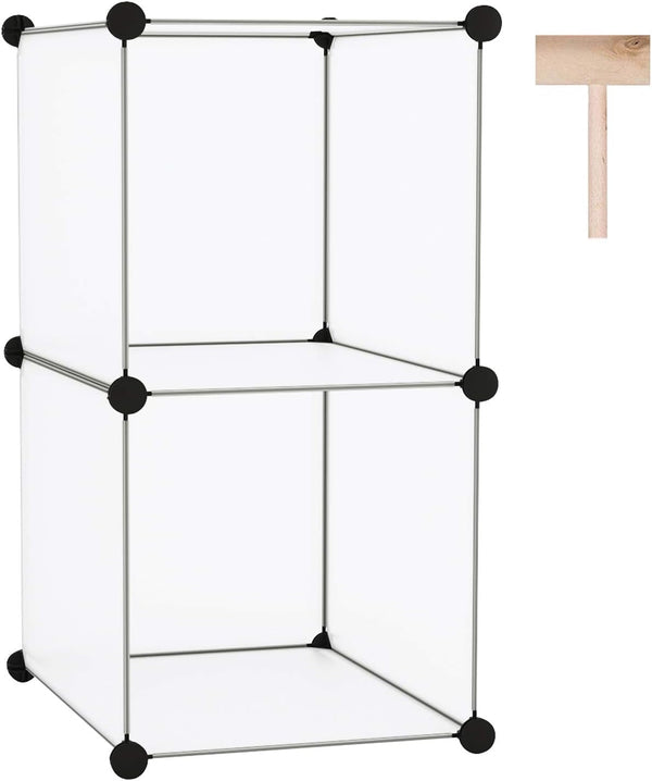 C&AHOME 2-Cube Storage Organizer Unit, Plastic Closet Shelf, DIY Bookshelf, 12.4" L x 12.4" W x 24.8" H, White