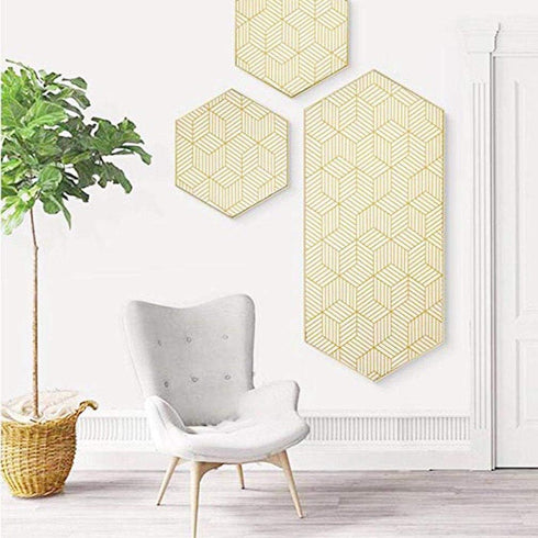 Gold and Beige Hexagon Geometry Stripped Adhesive Contact Paper, Removable Shelf Liner, 17.7 inch x 9.8 Feet