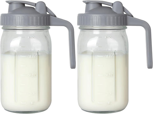 OneDream 2PACK Breast Milk Pitcher 32oz Glass Pitcher with Lid, Leakproof Drip-Free