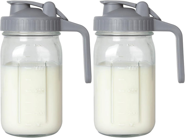 OneDream 2PACK Breast Milk Pitcher 32oz Glass Pitcher with Lid, Leakproof Drip-Free