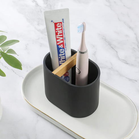 rejomiik Thick Resin Toothbrush Holders, Bamboo Bathroom Countertop Organizer for Toiletries and Beauty Accessories