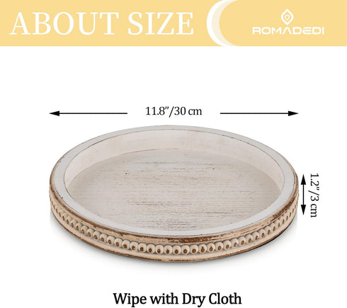 Counter Farmhouse Wood Tray Candle Holder - Romadedi Bead Round Wooden Decorative Tray for Coffee Table Decor Serving