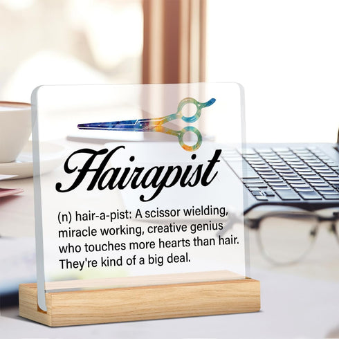 Zauly Best Hair Stylist Gift - Hairapist Definition Acrylic Desk Sign Decor for Women Men