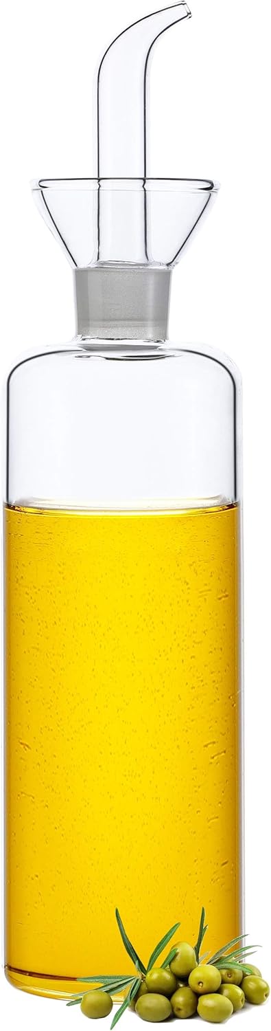 HAIZEEN 17oz/500ml Clear Glass Olive Oil Dispenser Bottle - Non Drip Cruet with Pourers, Kitchen Carafe for BBQ