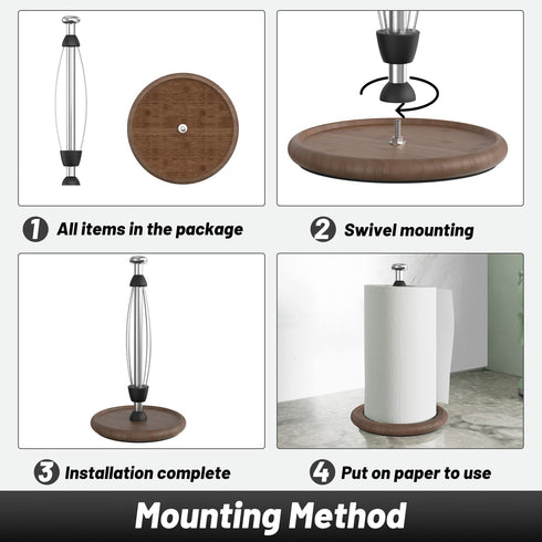 Countertop VEHHE Wooden Paper Towel Holder with Weighted Base, One-Handed Tear Paper Towel Holder Stand with Damping