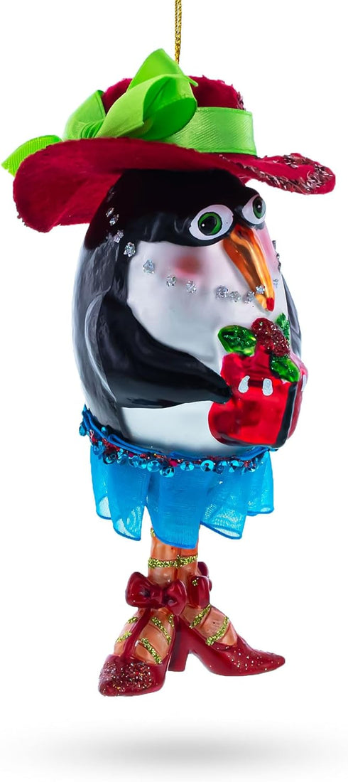 Stylish Penguin Blown Glass Christmas Ornament for Holiday Decor
