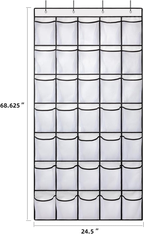 35 Pockets Over the Door Shoe Organizer, Hanging Storage Bag with 35 Mesh Pockets and 4 Metal Hooks