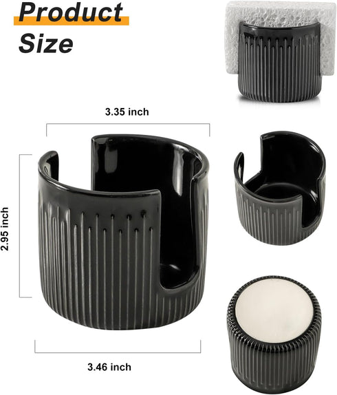 Compact Black Ceramic Sponge Holder for Kitchen Sink - Stylish Dish Rack Organizer