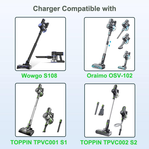 Vauucm Charger Compatible with Wowgo Cordless Vacuum Cleaner S108, for Oraimo and TOPPIN Models
