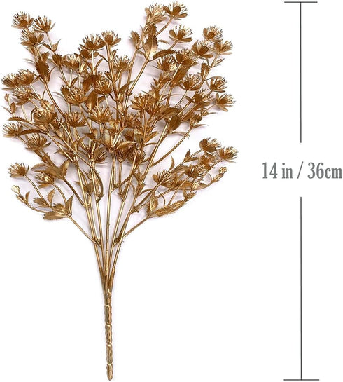 Christmas Artificial Flowers, Golden Baby Breath Gypsophila Plastic Plant Fake Plants for Wedding and Home Decoration
