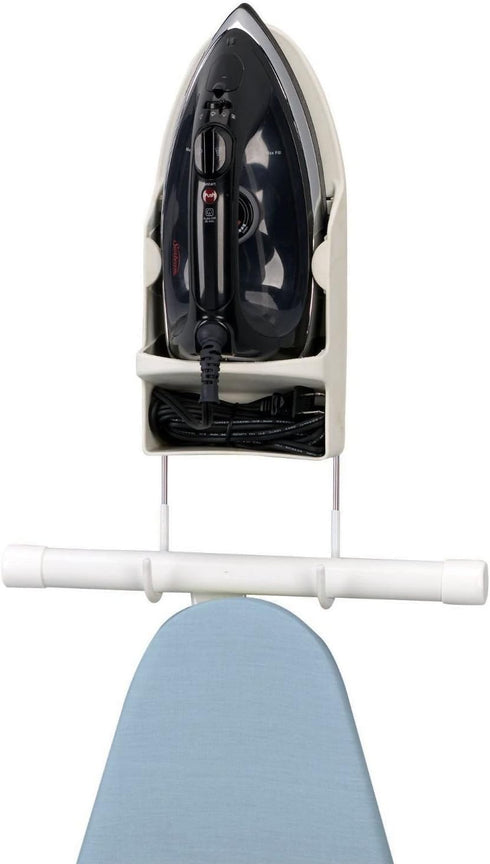 Household Essentials 166-1 Iron Wall Mount with Attached Ironing Board Hooks, White