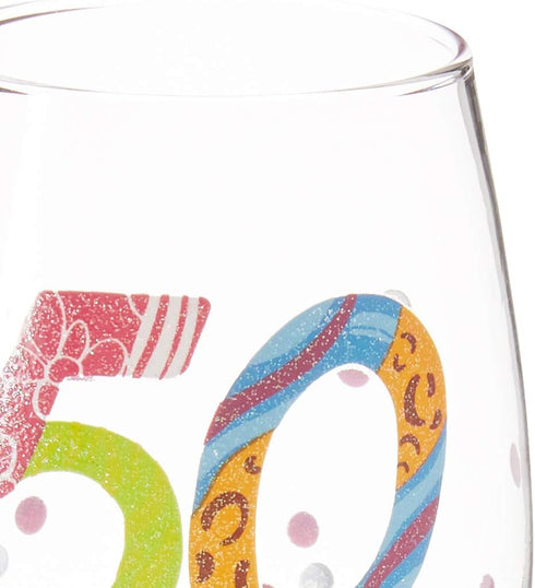 Designs by Lolita “50 is Just a Number” Hand-Painted Artisan Wine Glass, 15 oz.