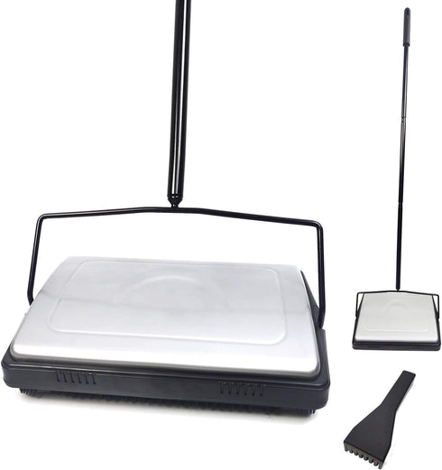 EZ SPARES Quiet Floor Sweeper with Pig-Bristles, Strong Roller Brush for Carpet Cleaning, Great for House, Office,