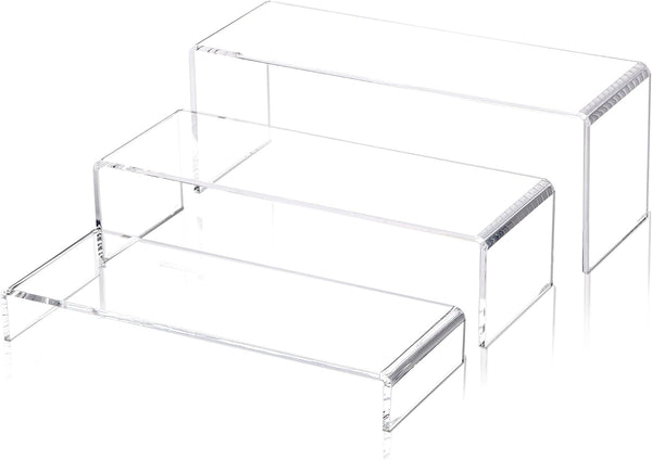 1 Set Large Acrylic Clear Display Risers, 3 Sizes 12" Rectangular Showcase