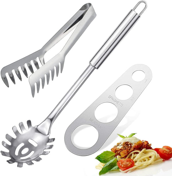3 Pieces Stainless Steel Spaghetti Server Set, Pasta Tong, Spoon Server Fork, Kitchen Cooking Utensil Set