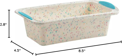Trudeau 8.5 x 4.5 Loaf Pan, White Confetti with Blue, Regular Silicone Bakeware, 05120096