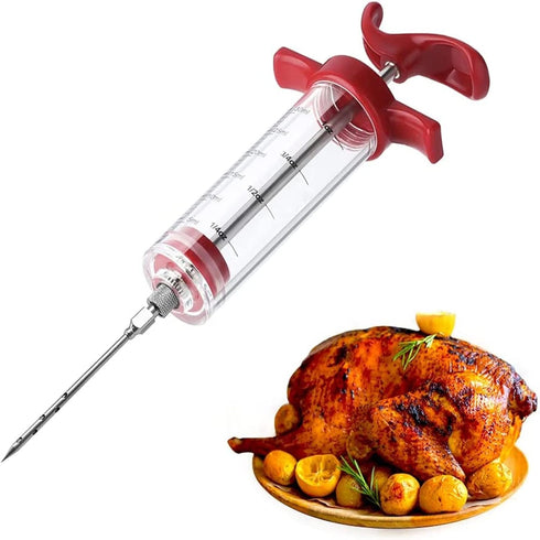 Meat Injector Syringe with 3 Marinade Injector Needles for BBQ Grill, Portable Turkey Injector Kit