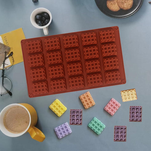Silicone Waffle Mold, 20 Cavities Mini Square Waffle Maker, Non-Stick Tray for Waffle Cookie, Chocolate