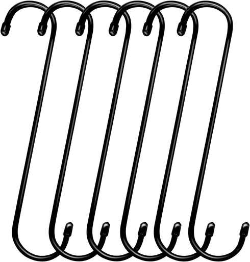 6 Pack Extra Large 12 Inch Black Heavy Duty S Hooks for Hanging Plants, Kitchenware, Utensils, Garden, Indoor Outdoor