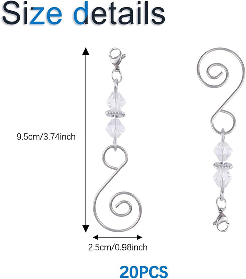 20 INCREWAY Pcs Lobster Knot Christmas Hook Decorative with Lobster Claws Hanging Metal Wire Clear Rhombic Crystal