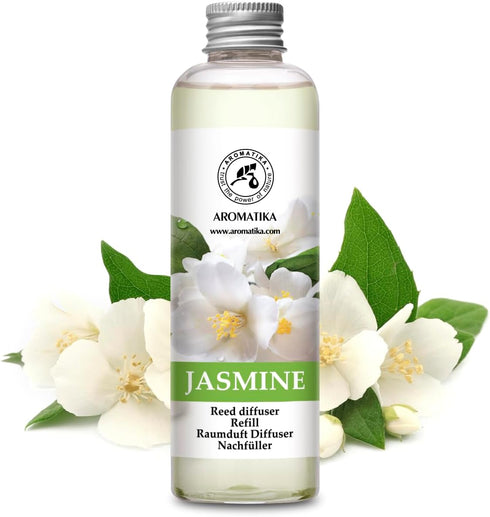 AROMATIKA Jasmine Essential Oil 200ml - Natural Reed Diffuser Refill for Long-Lasting Fragrance