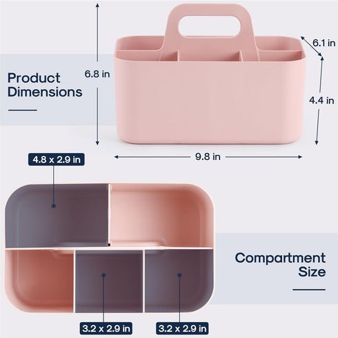 Multiuse Caddy Organizer with Handle - Stackable Plastic Bin Basket - Divided Storage Tote Holder for Art Craft Supplies, Makeup, Bathroom, Shower, Cleaning, Kitchen, Office, Dorm, Desktop - Pink by AOZITA