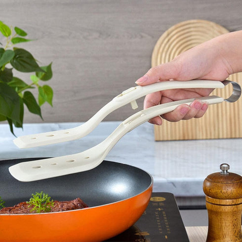Alipis 2 in 1 Grip and Flip Spatula Tongs, Silicone Egg Flipper for Pancakes, Fish, Omelet, Steak, White