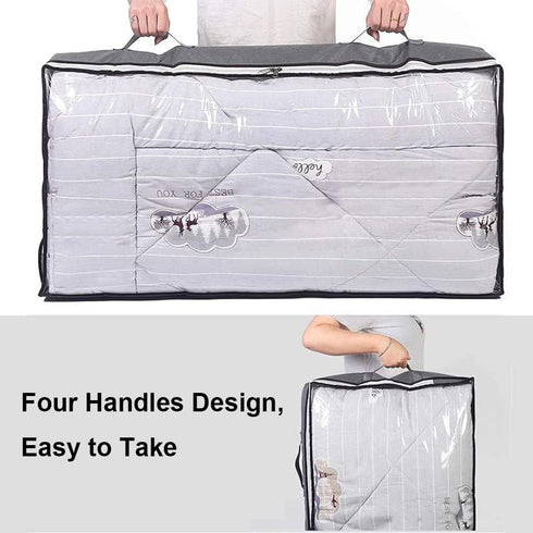 Under Bed Storage Containers, 4-Pack Large Bags Organizer with Clear Window and Handles for Bedding, Clothes, Black