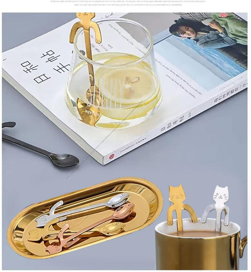 4 Pcs Cute Mini Cat Spoon Set, Stainless Steel Spoons for Tea, Coffee, Dessert, Sugar, Ice Cream