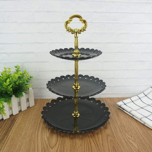 Artliving 3-Tier Plastic Cake Stand Dessert Stand, Cupcake Stand Tea Party Serving Platter, Black Gold
