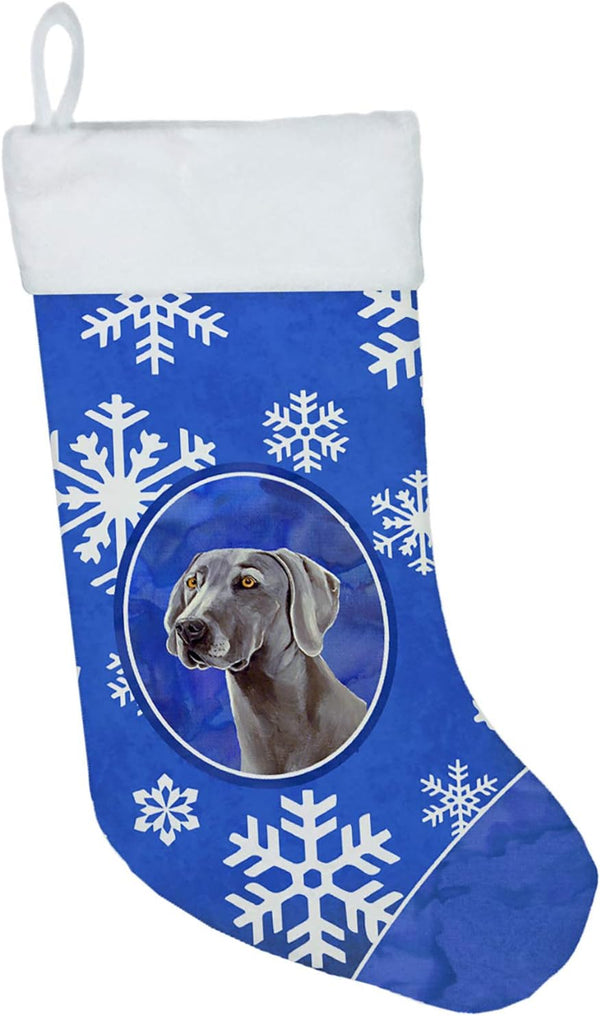 Caroline's Treasures LH9296-CS Weimaraner Winter Snowflakes Holiday Christmas Stocking, Fireplace Hanging Decor